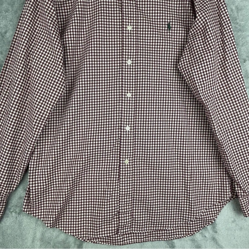 Ralph‎ Lauren Shirt Mens Large Classic Fit Burgundy Gingham Button Down - Picture 6 of 12